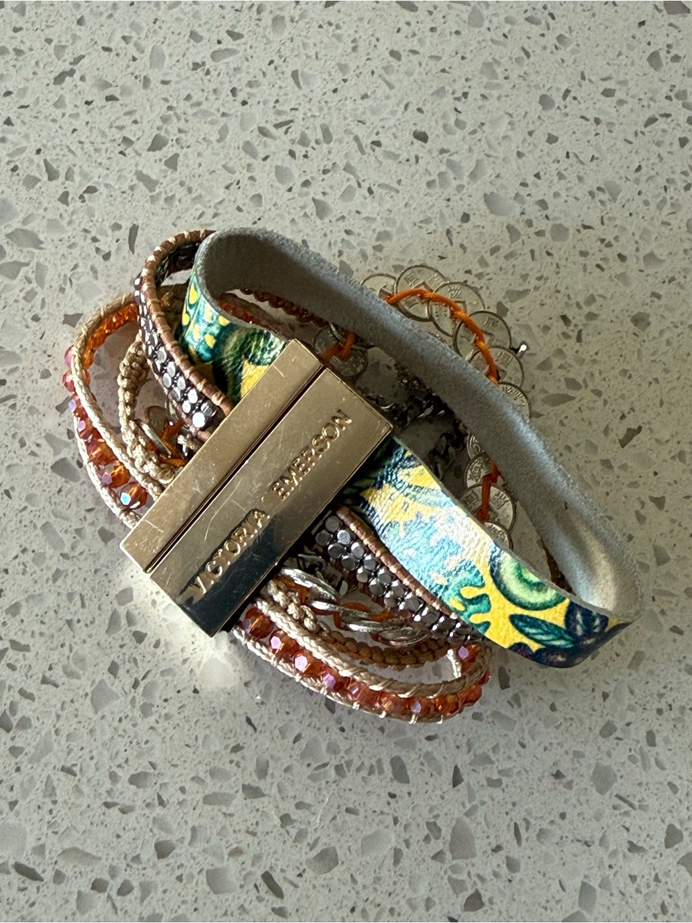 Victoria Emerson Yellow & Brown Multi-Strand Magnetic Bracelet
